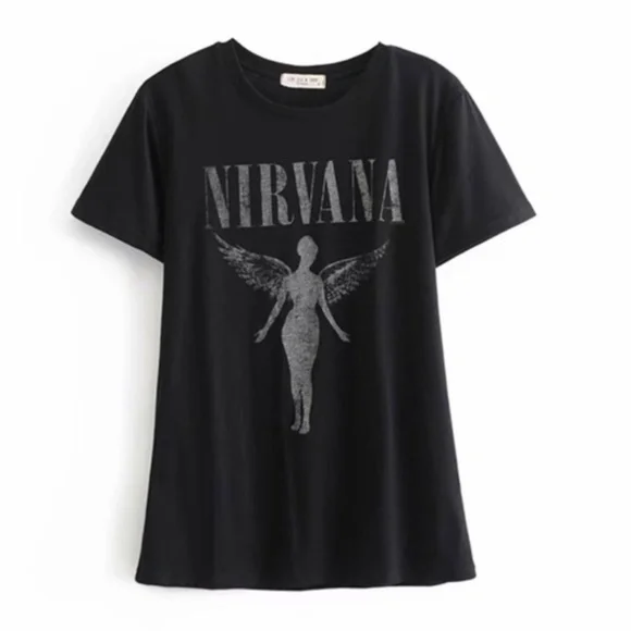 SOLD OUT Black Nirvana Angel Tour Concert Vintage Shirt - Picture 2 of 4